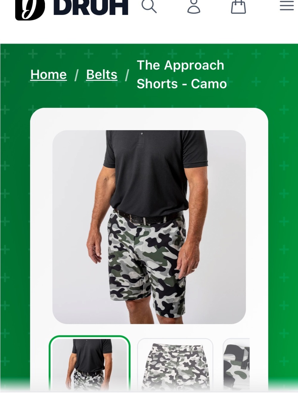 DRUH, The Approach Camo Performance Men's Shorts - Black/Gray/Green - Size 34